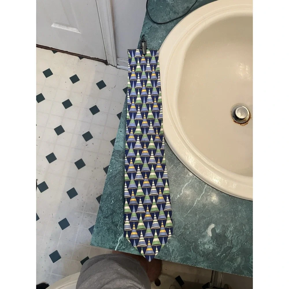 Vintage Gucci Silk Neck Tie Blue And Green Stirrup Graphic Party Italy GG Lining